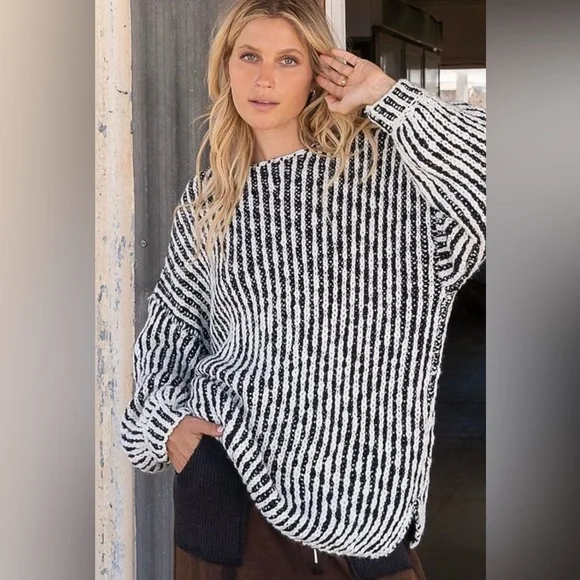 POL - NWT - Oversized, Open Back, Striped Sweater - Picture 2 of 4